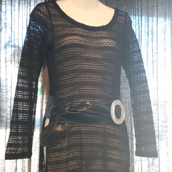 Black Open Knit Long Sleeve Maxi Dress by Ultra Flirt - Picture 8 of 13